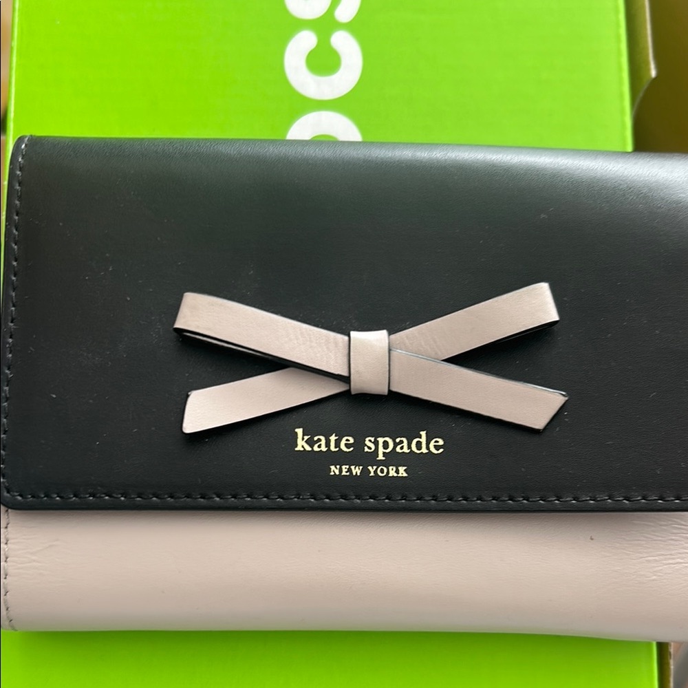 Kate Spade Black and Cream Wallet with Signature Bow